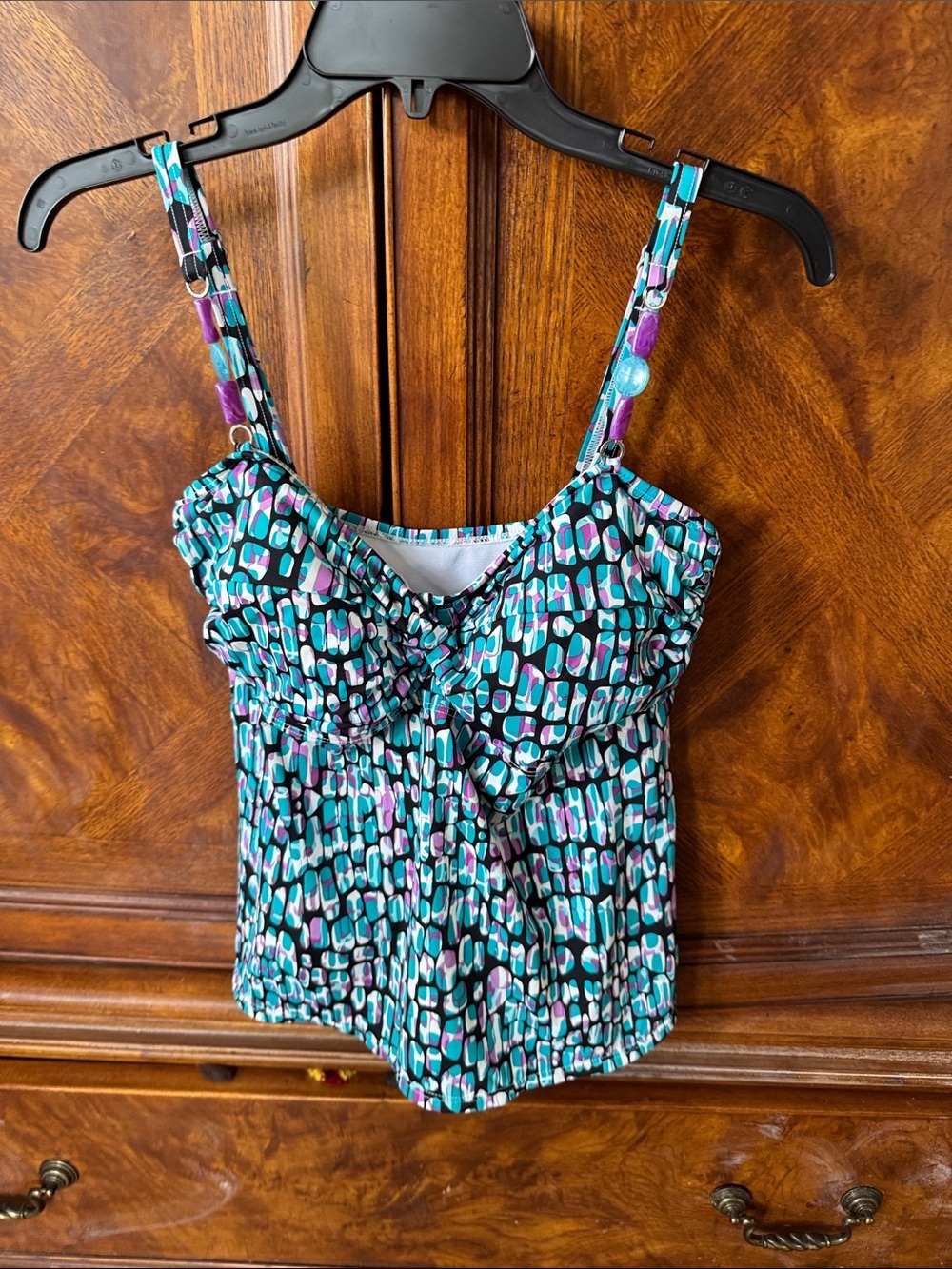 Dana Buchman Turquoise, Black & Purple Patterned One-Piece Tankini size 14